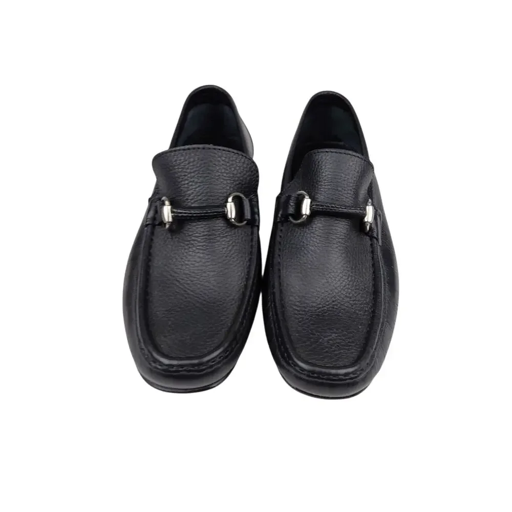 Sandrino Enrico Horsebit Loafer Black Pebble Leather Men’s Size 7 US